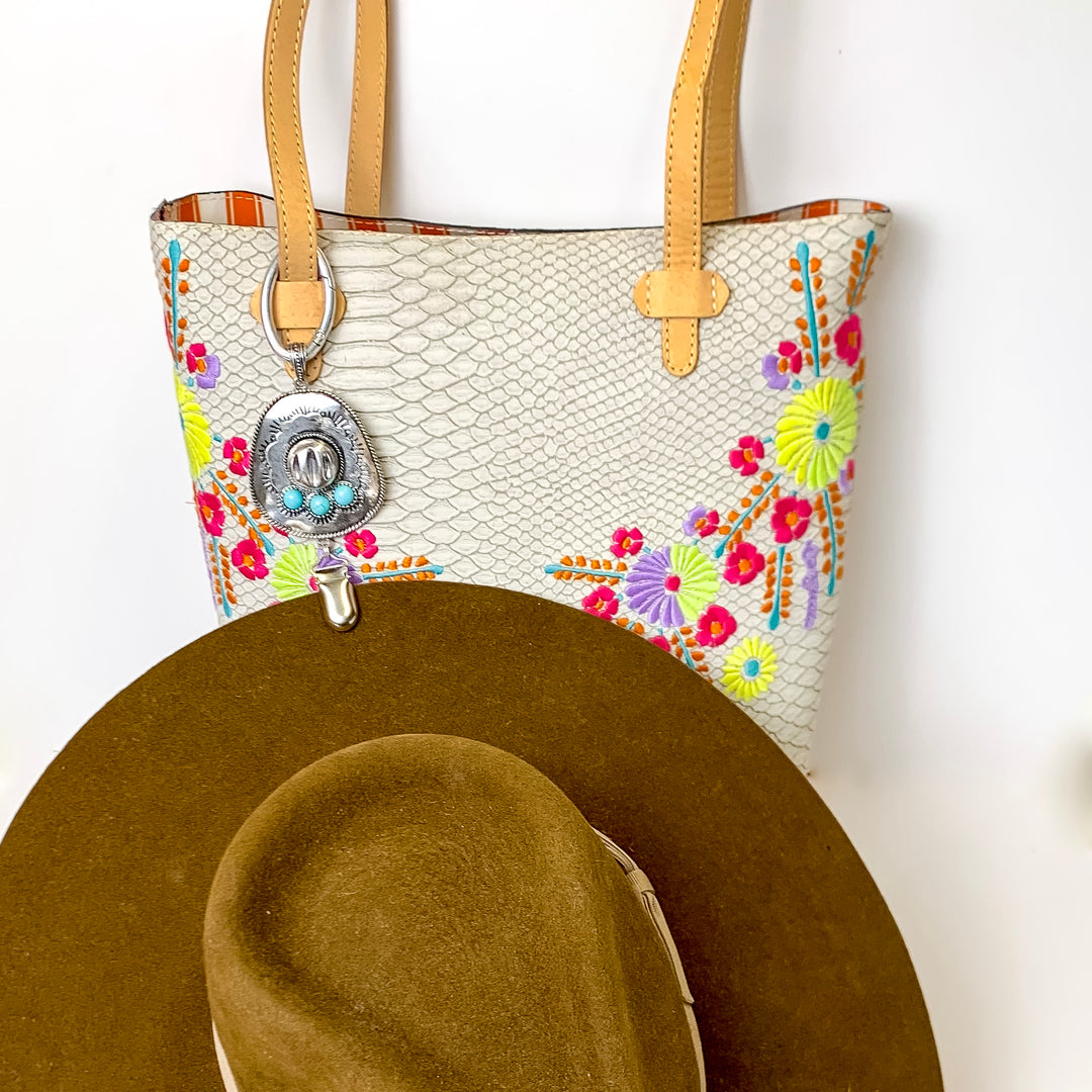 Silver Cowboy Hat with Faux Turquoise Accents Hat Clip - Giddy Up Glamour Boutique