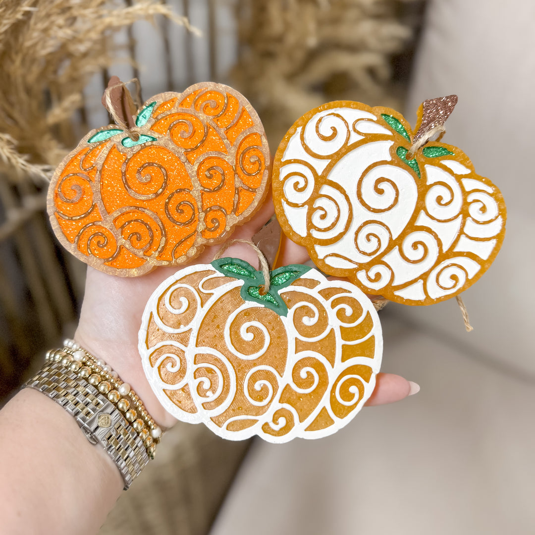 Swirl & Spice White Base with Orange Pumpkin Car Freshie in Various Scents