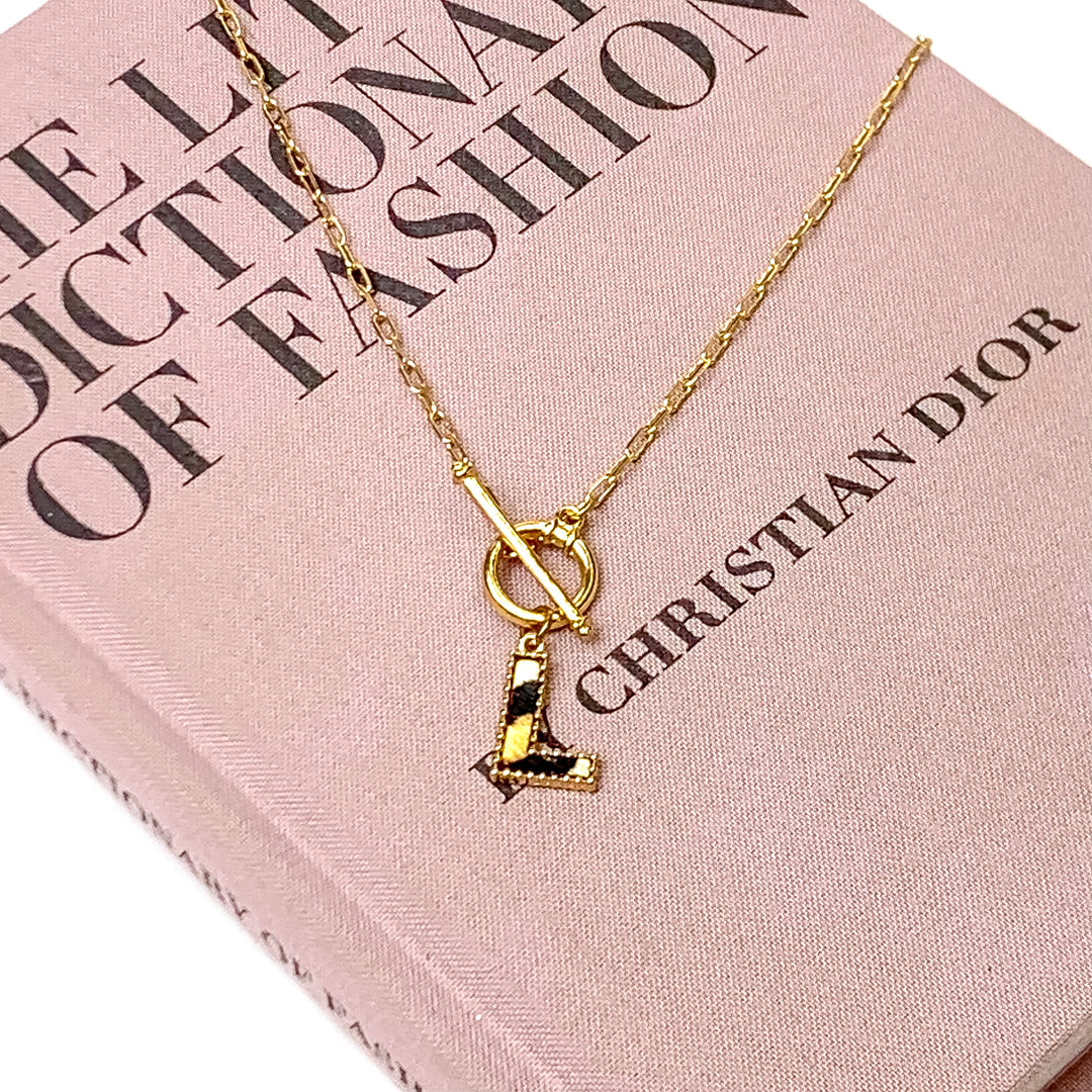 Hair on Hide Gold Tone Front Toggle Initial Necklace - Giddy Up Glamour Boutique