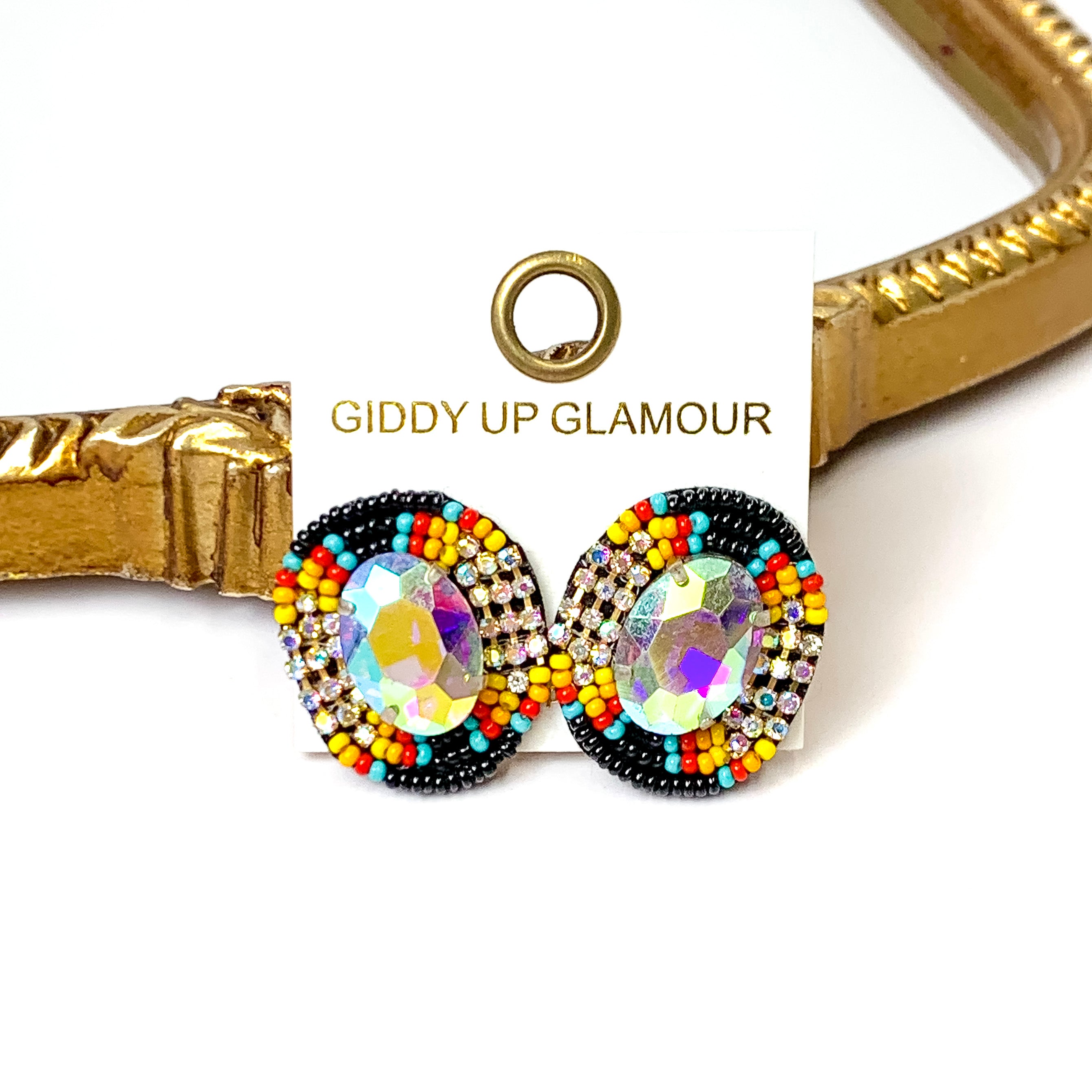 Sunset Serenade Oval Studs in Black - Giddy Up Glamour Boutique