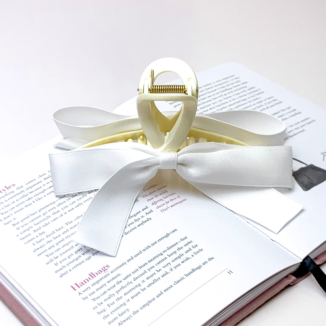 Ribbon Romance Loop Banana Hair Clip in White - Giddy Up Glamour Boutique