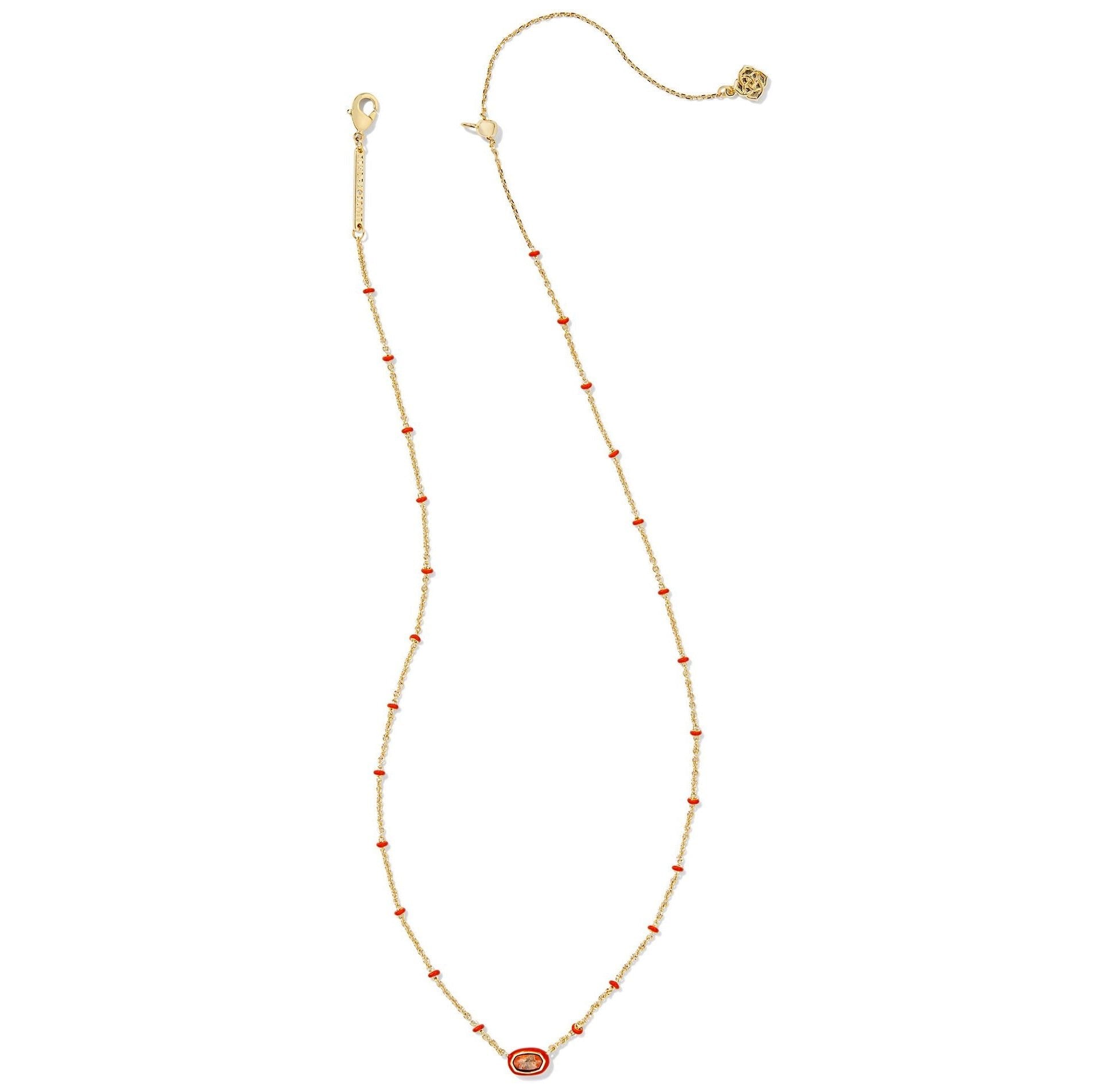 Kendra Scott | Mini Elisa Gold Enamel Frame Short Pendant Necklace in Variegated Orange Magnesite