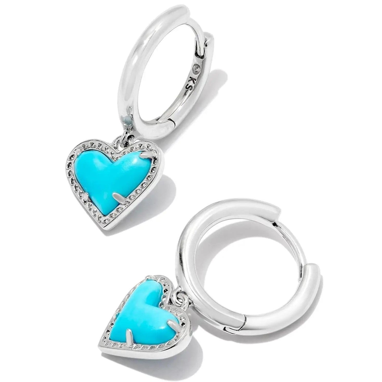 Kendra Scott | Ari Heart Silver Huggie Earrings in Variegated Turquoise Magnesite - Giddy Up Glamour Boutique