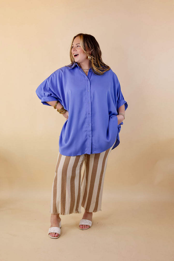 Right On Cue Elastic Waistband Striped Cropped Pants with Frayed Hem in Taupe - Giddy Up Glamour Boutique