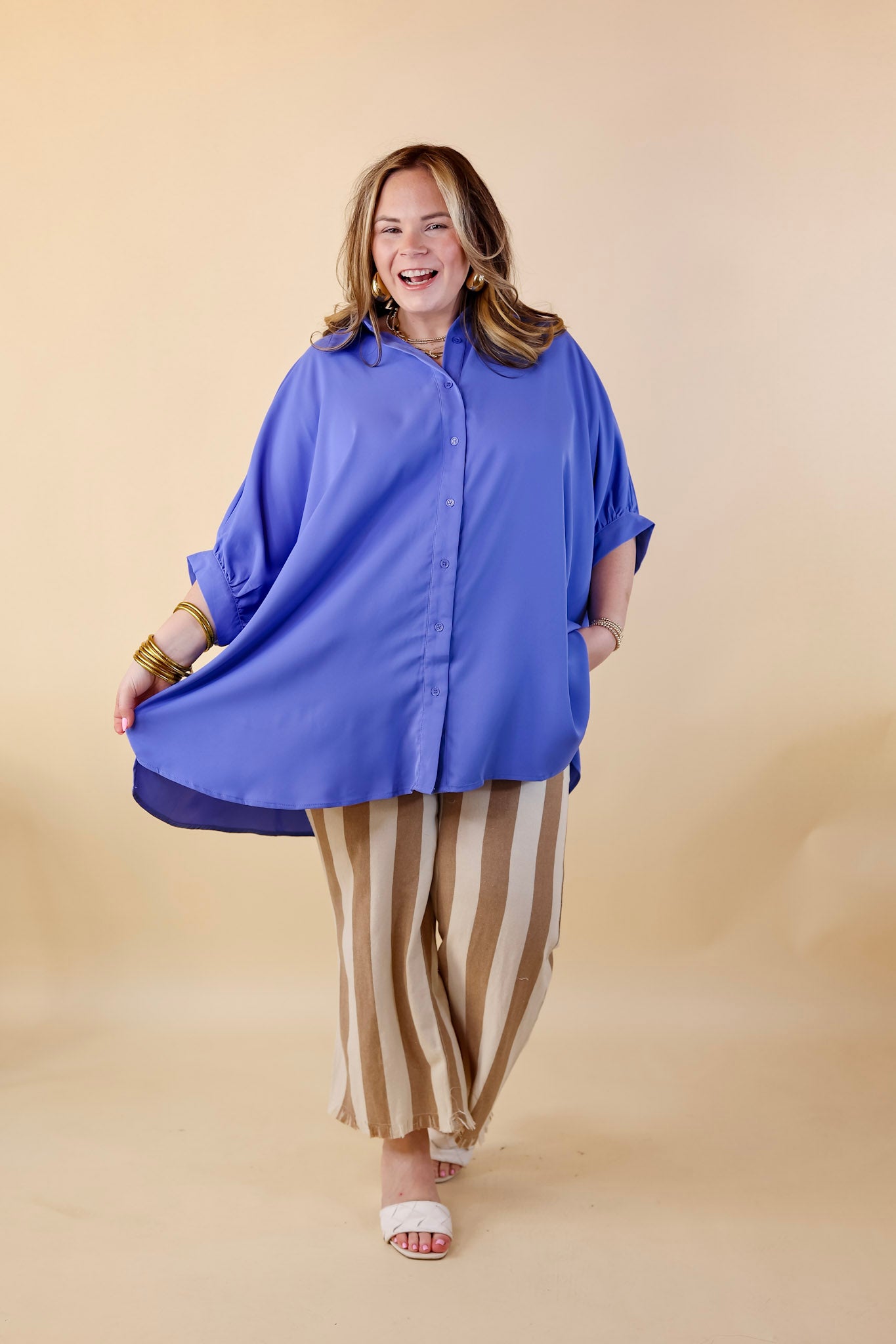 Right On Cue Elastic Waistband Striped Cropped Pants with Frayed Hem in Taupe - Giddy Up Glamour Boutique