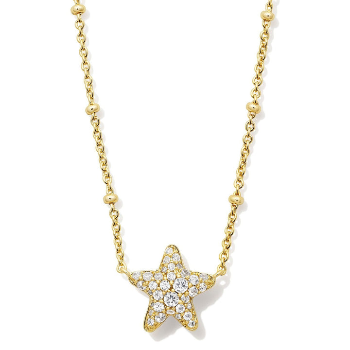 Kendra Scott | Jae Gold Star Pave Pendant Necklace in White Crystal - Giddy Up Glamour Boutique