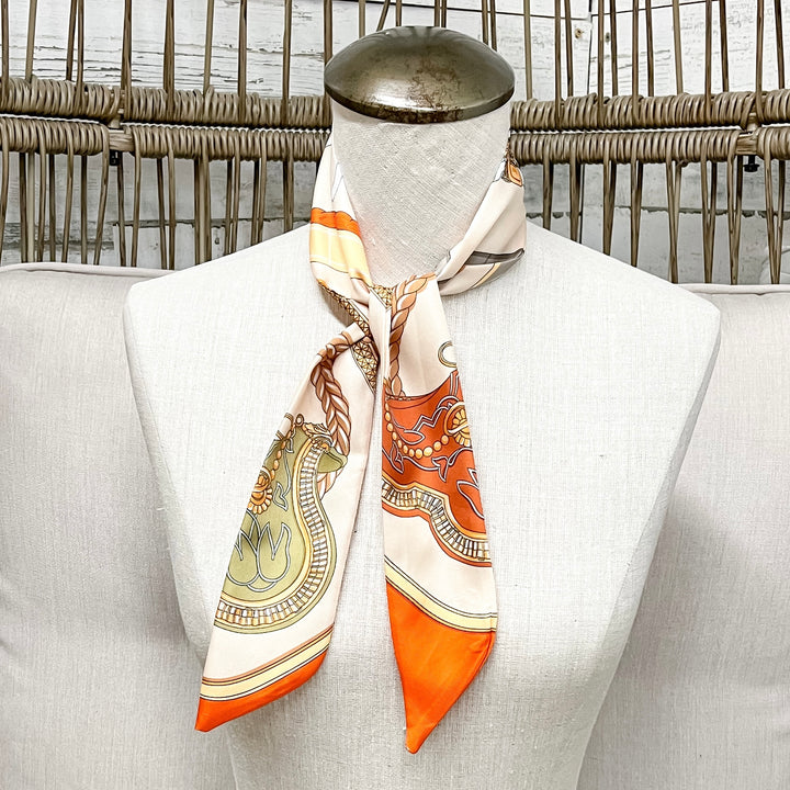 Golden Reigns Equestrian Twilly Scarf in Ivory and Orange