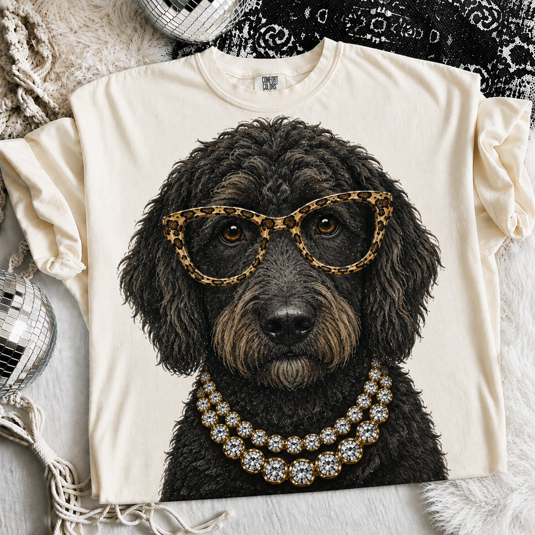 Made to Order | Boujee Black Golden Doodle Design Printed Graphic Design Tee or Sweatshirt in Multiple Printing Options on Ivory