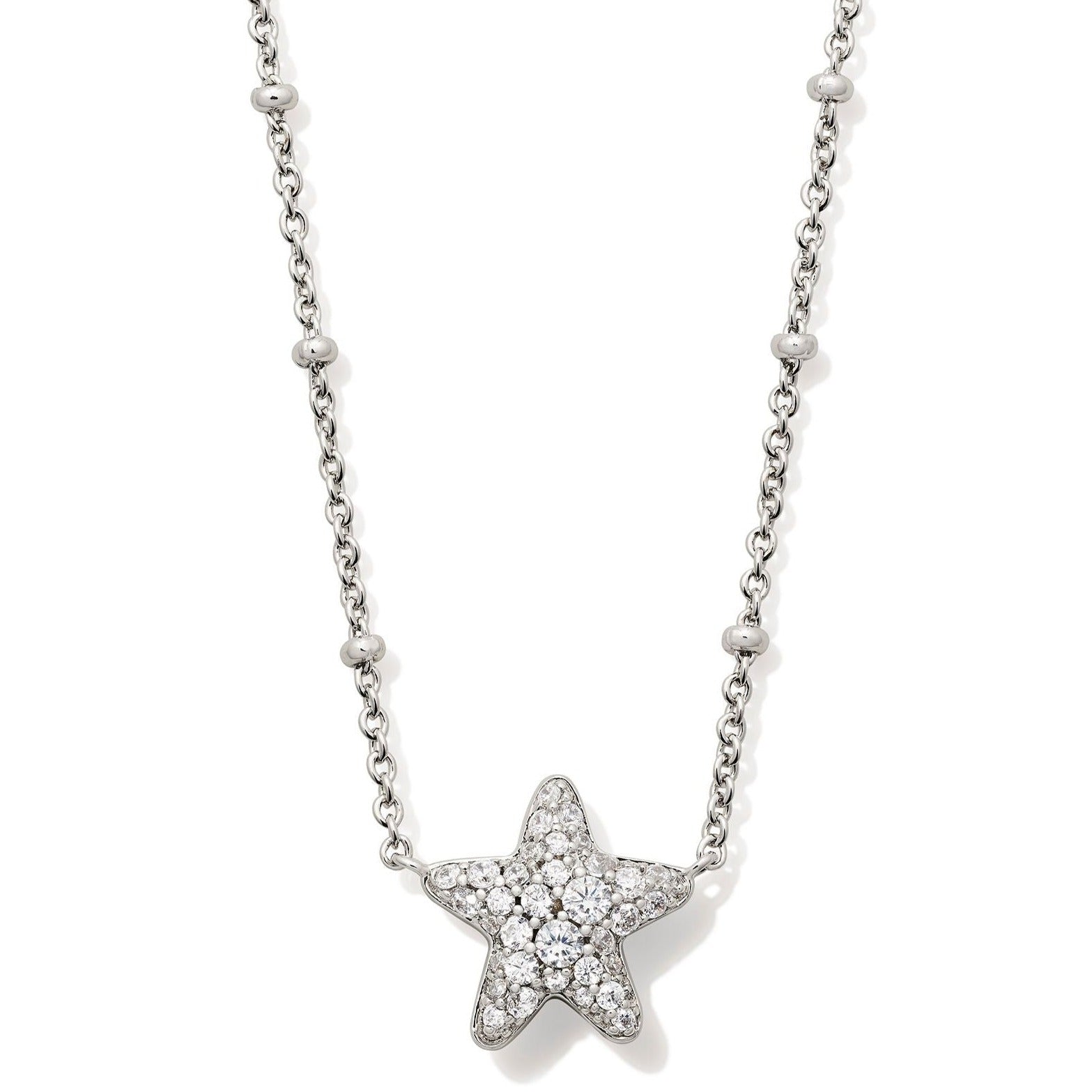 Kendra Scott | Jae Silver Star Pave Pendant Necklace in White Crystal - Giddy Up Glamour Boutique