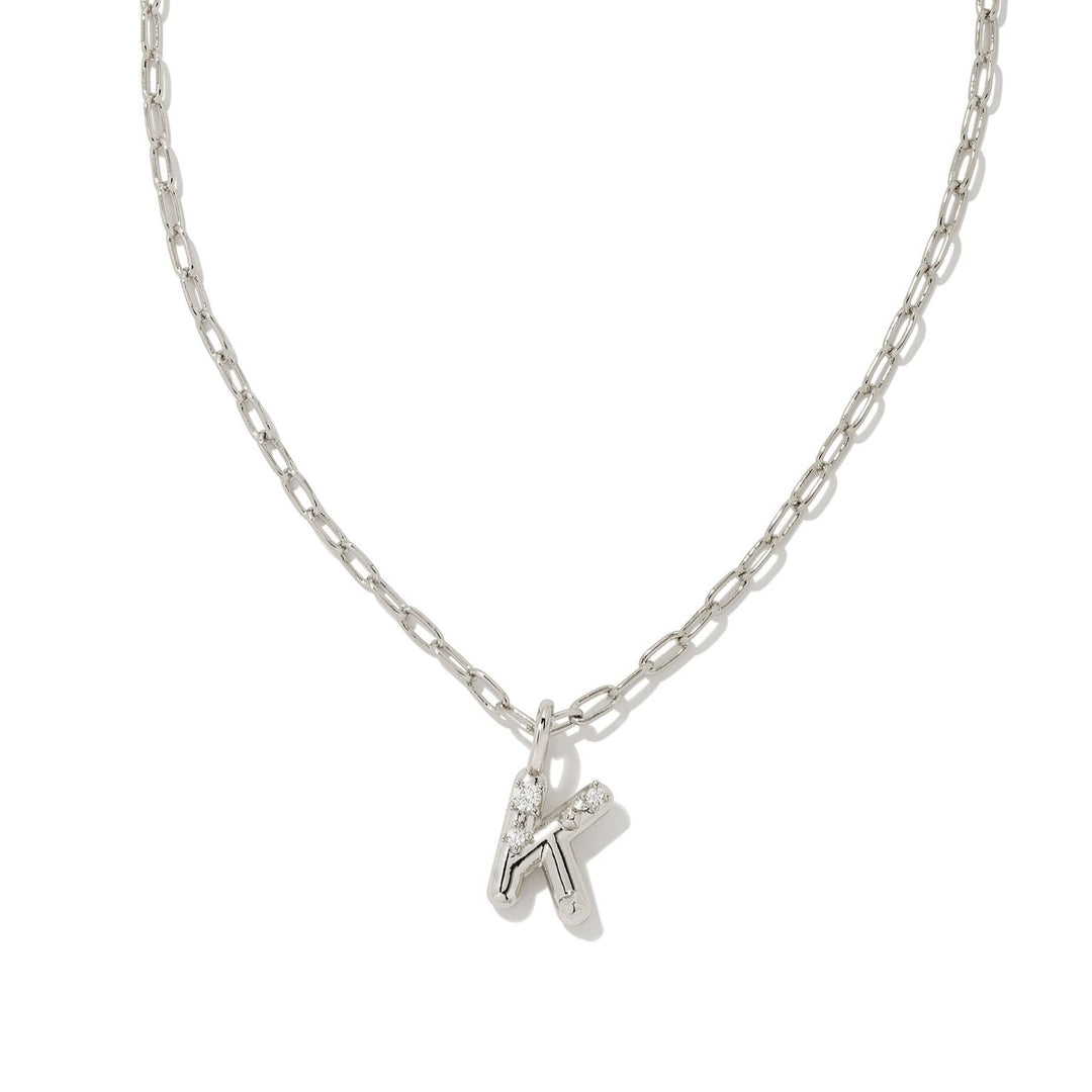 Kendra Scott | Crystal Letter Silver Short Pendant Necklace in White Crystal - Giddy Up Glamour Boutique