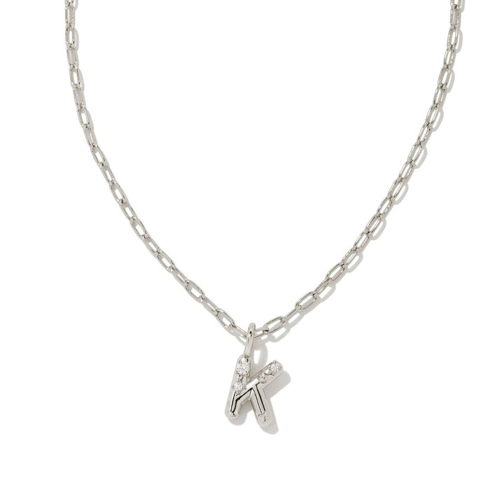Kendra Scott | Crystal Letter Silver Short Pendant Necklace in White Crystal - Giddy Up Glamour Boutique