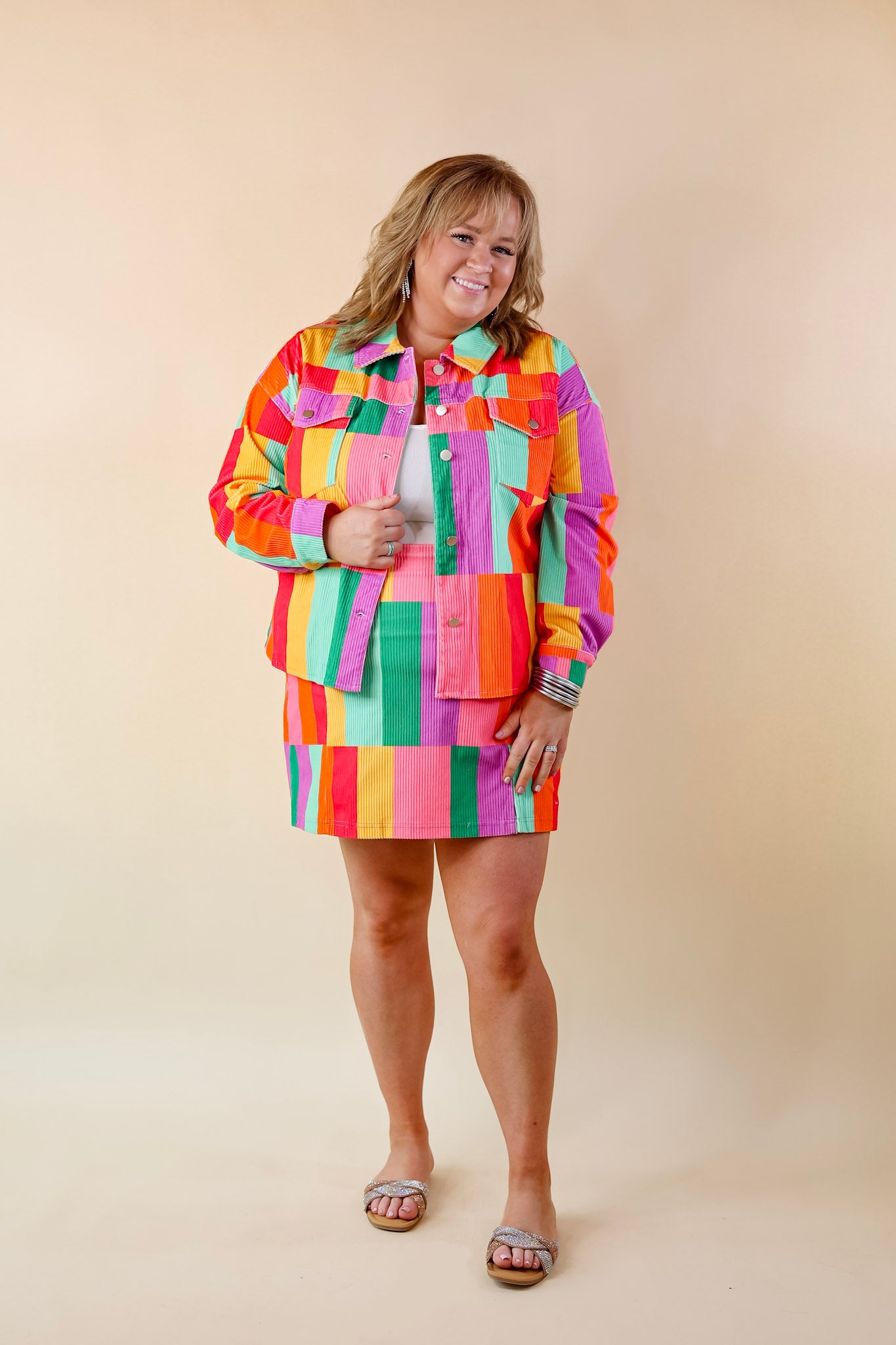 Play It Cool Corduroy Color Block Mini Skirt in Multi - Giddy Up Glamour Boutique