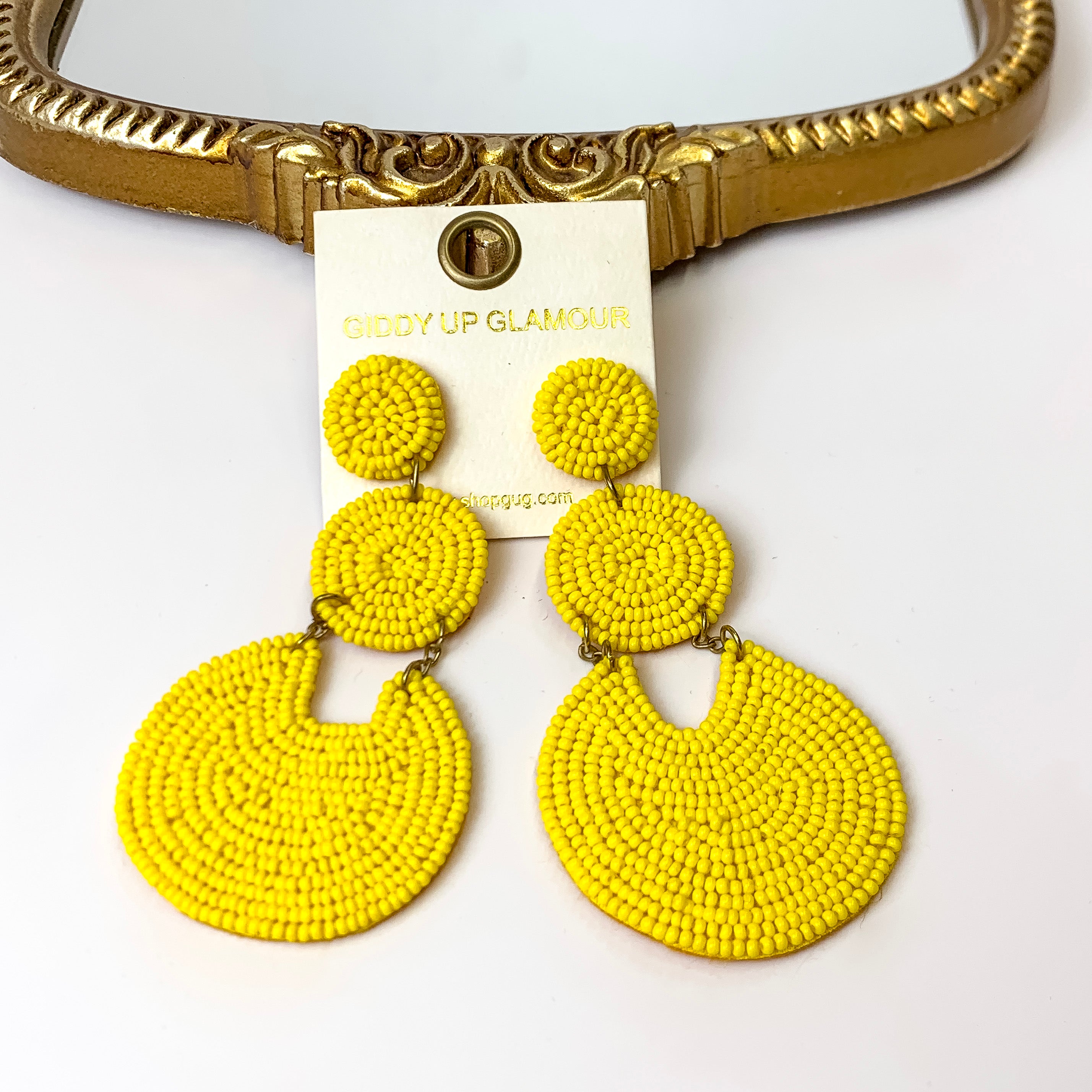 Pure Perfection Seed Bead 3 Tiered Drop Earrings In Yellow - Giddy Up Glamour Boutique