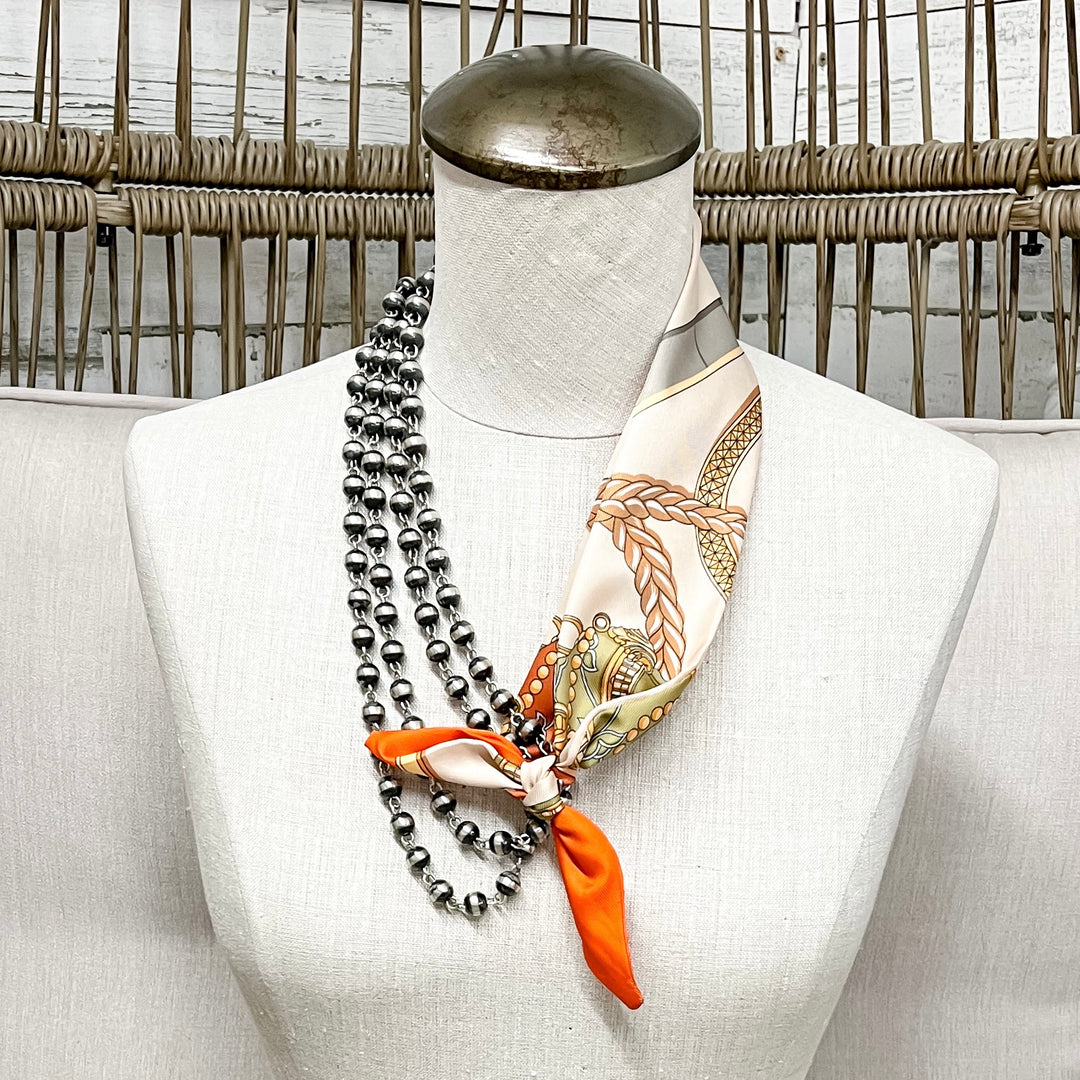 Golden Reigns Equestrian Twilly Scarf in Ivory and Orange
