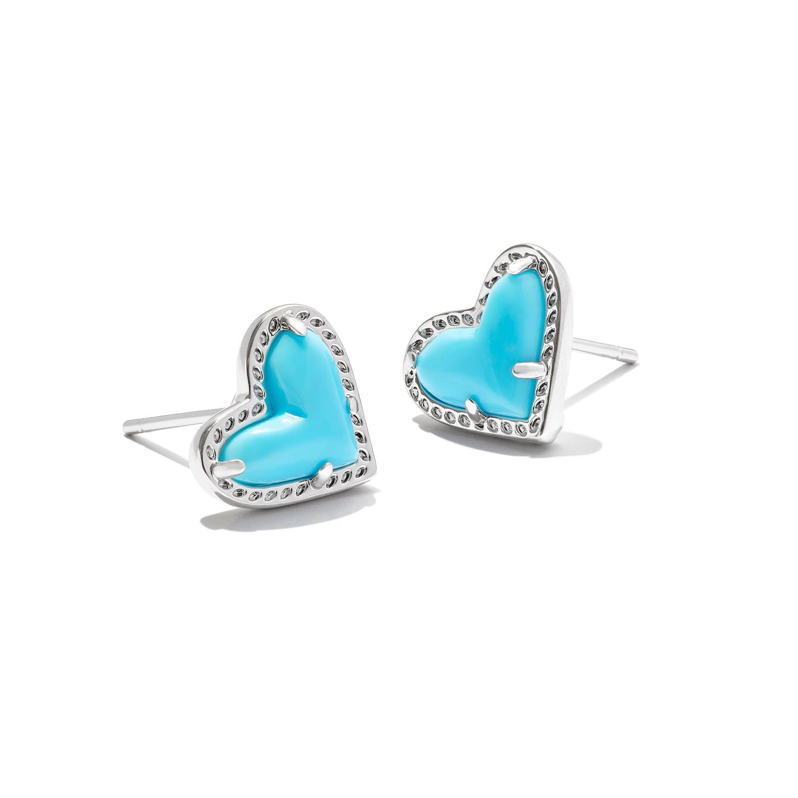 Kendra Scott | Ari Heart Silver Stud Earrings in Variegated Turquoise Magnesite - Giddy Up Glamour Boutique