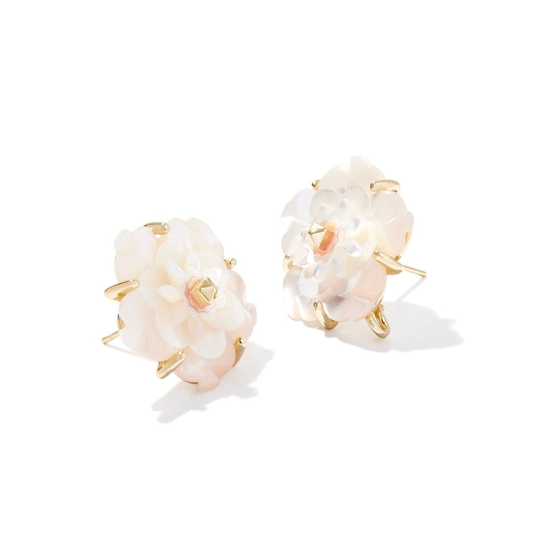 Kendra Scott | Deliah Gold Statement Earrings in Iridescent White Mix - Giddy Up Glamour Boutique