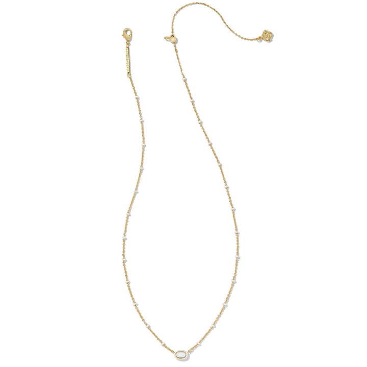 Kendra Scott | Mini Elisa Gold Enamel Frame Short Pendant Necklace in White Mother of Pearl