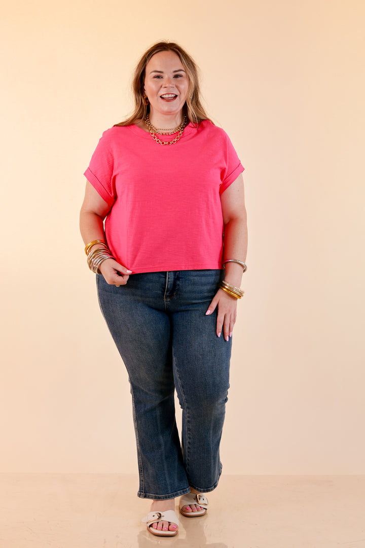 Laidback Luxe Rolled Drop Sleeve Relaxed Fit Basic Short Sleeve Top in Turquoise Blue