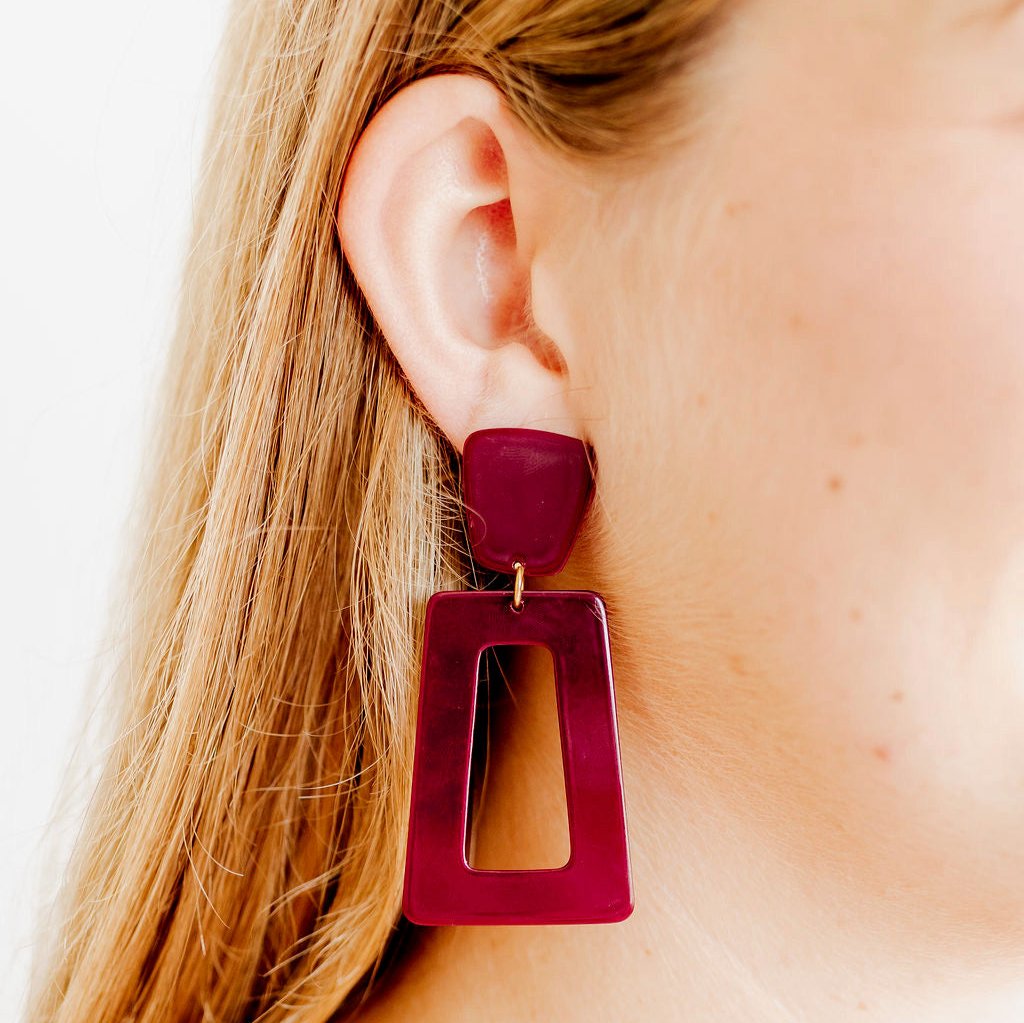 Linny Co | Kennedy Rectangular Drop Earrings in Maroon