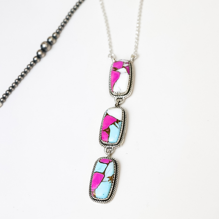 HaDa Collection | Handmade Sterling Silver and Cotton Candy Stone Drop Statement Necklace