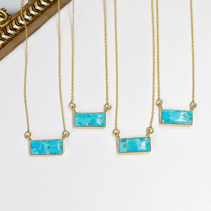 Hada Collection | Handmade 14k Gold & Kingman Turquoise Mini Bar Pendant Necklaces