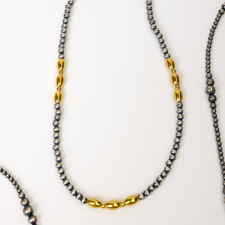 14K Gold & Sterling Silver Navajo Pearl Two Toned Necklace