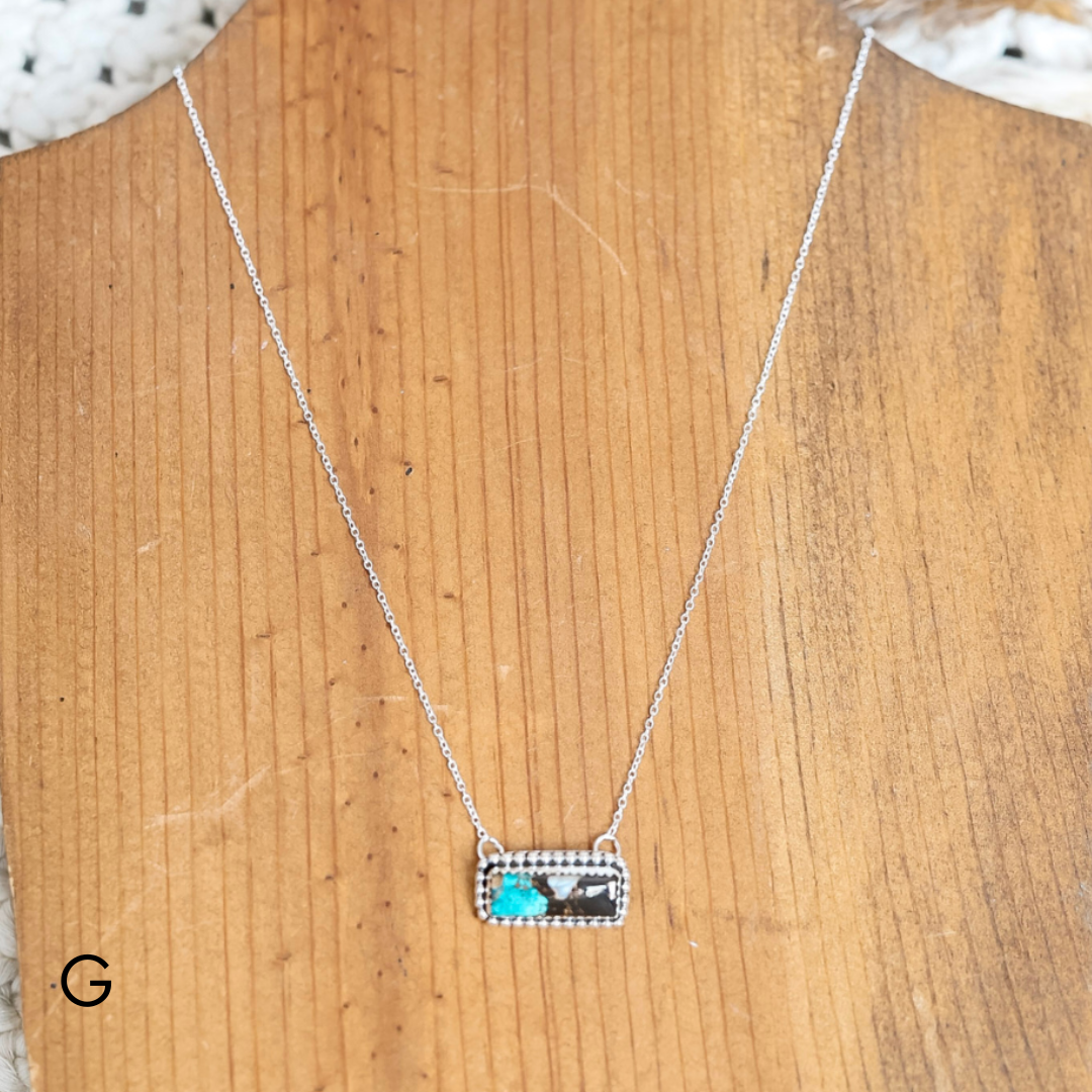 Navajo | Silver chain necklace with White Buffalo and Turquoise Mix Bar Pendant