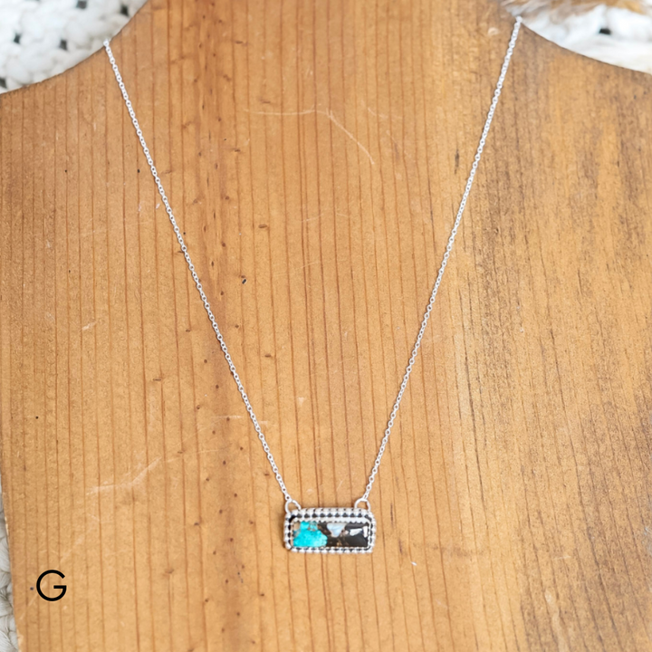 Navajo | Silver chain necklace with White Buffalo and Turquoise Mix Bar Pendant