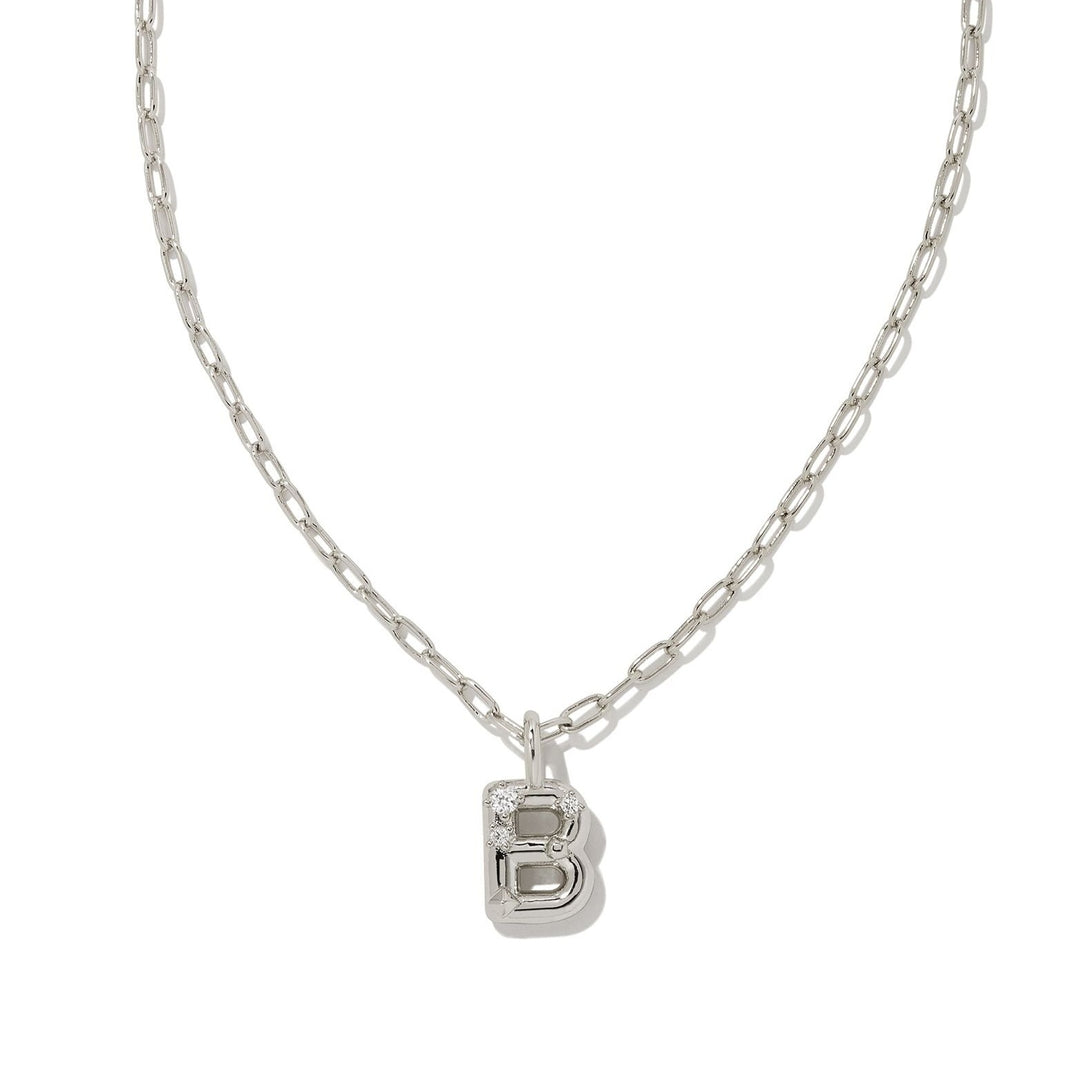 Kendra Scott | Crystal Letter Silver Short Pendant Necklace in White Crystal - Giddy Up Glamour Boutique