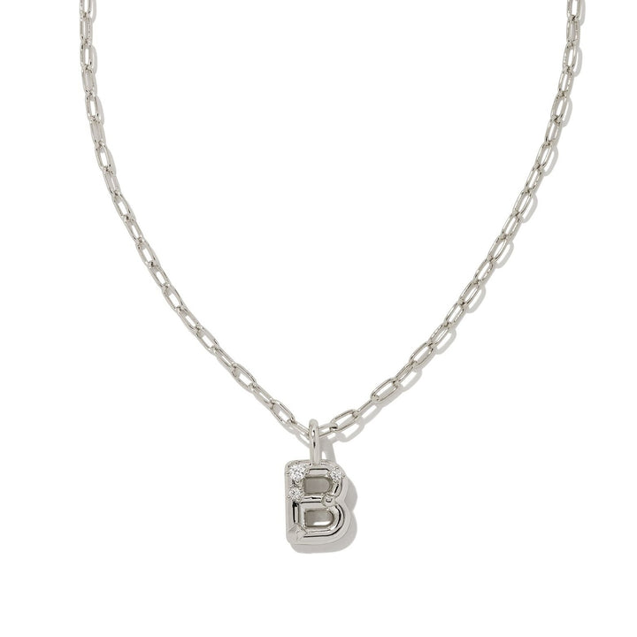 Kendra Scott | Crystal Letter Silver Short Pendant Necklace in White Crystal - Giddy Up Glamour Boutique