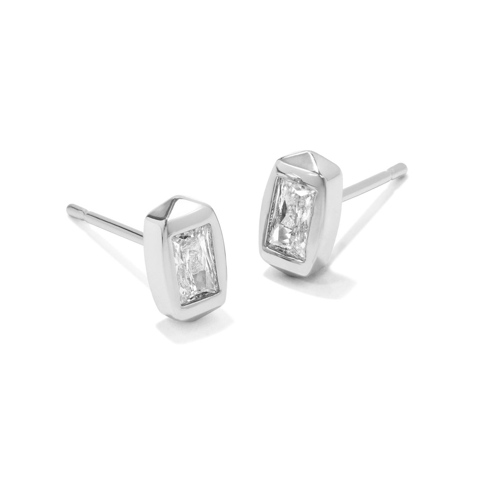 Kendra Scott | Fern Silver Crystal Stud Earrings in White Crystal - Giddy Up Glamour Boutique