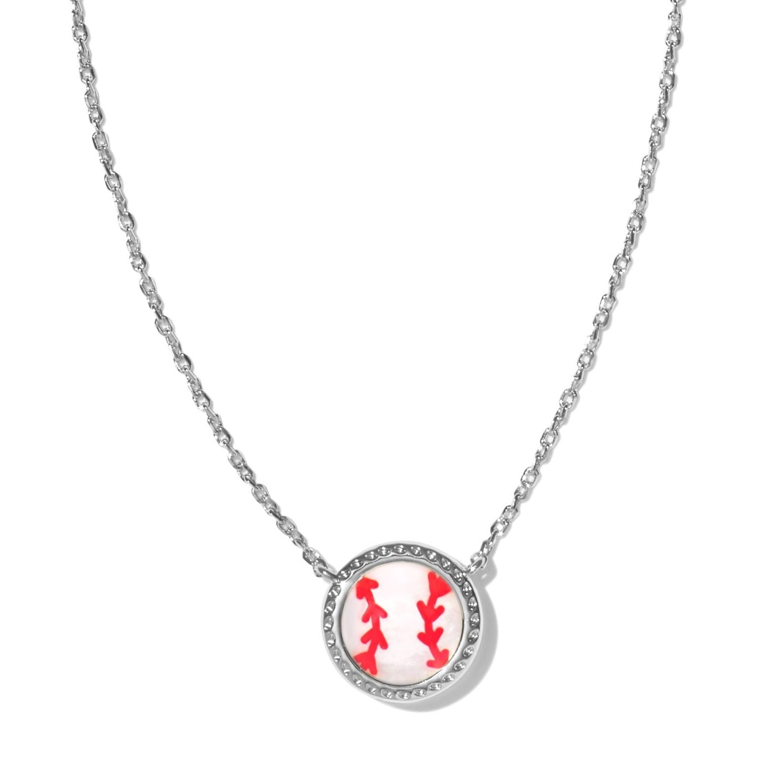 Kendra Scott | Baseball Silver Short Pendant Necklace in Ivory Mother-of-Pearl - Giddy Up Glamour Boutique