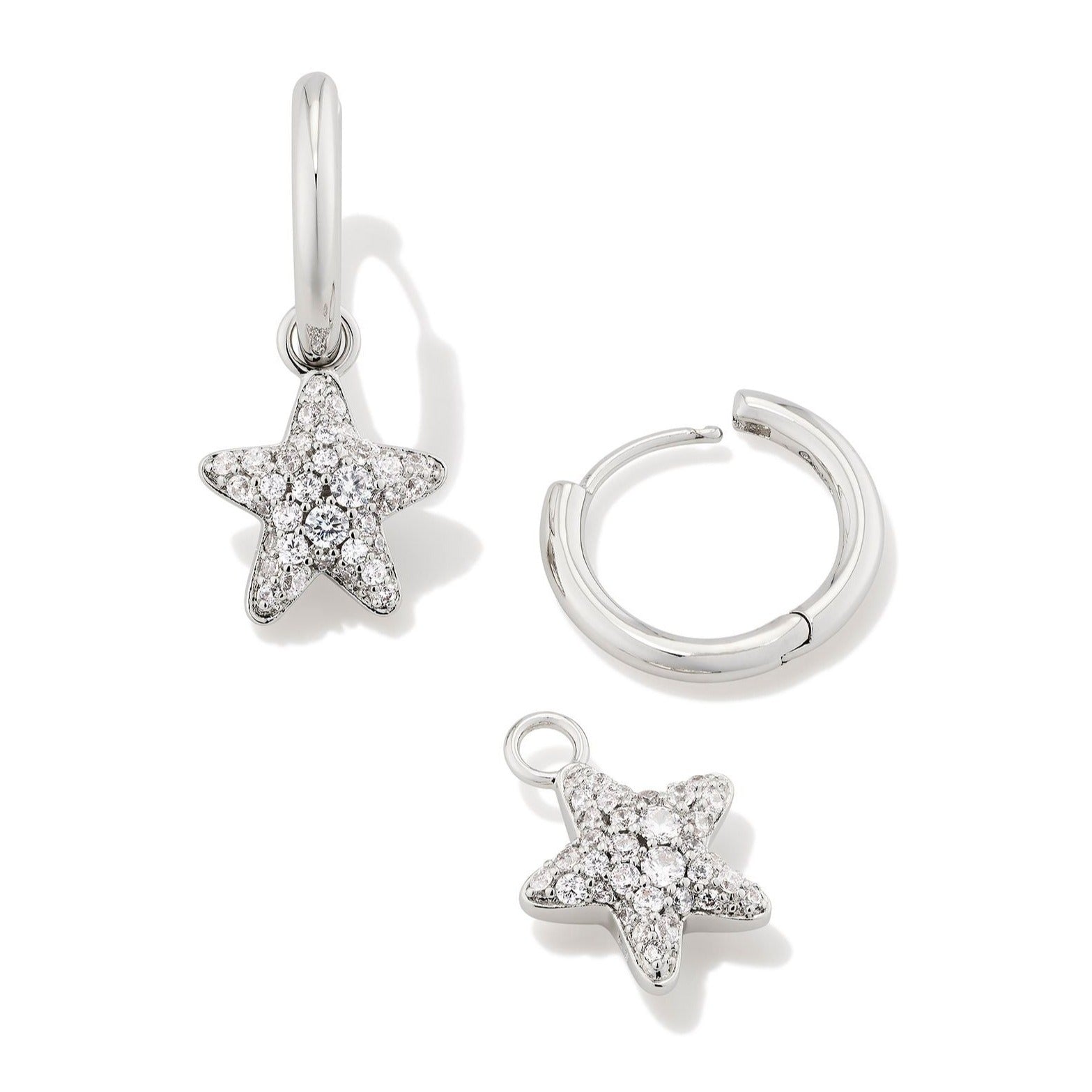 Kendra Scott | Jae Star Pave Silver Huggie Earrings in White Crystal - Giddy Up Glamour Boutique