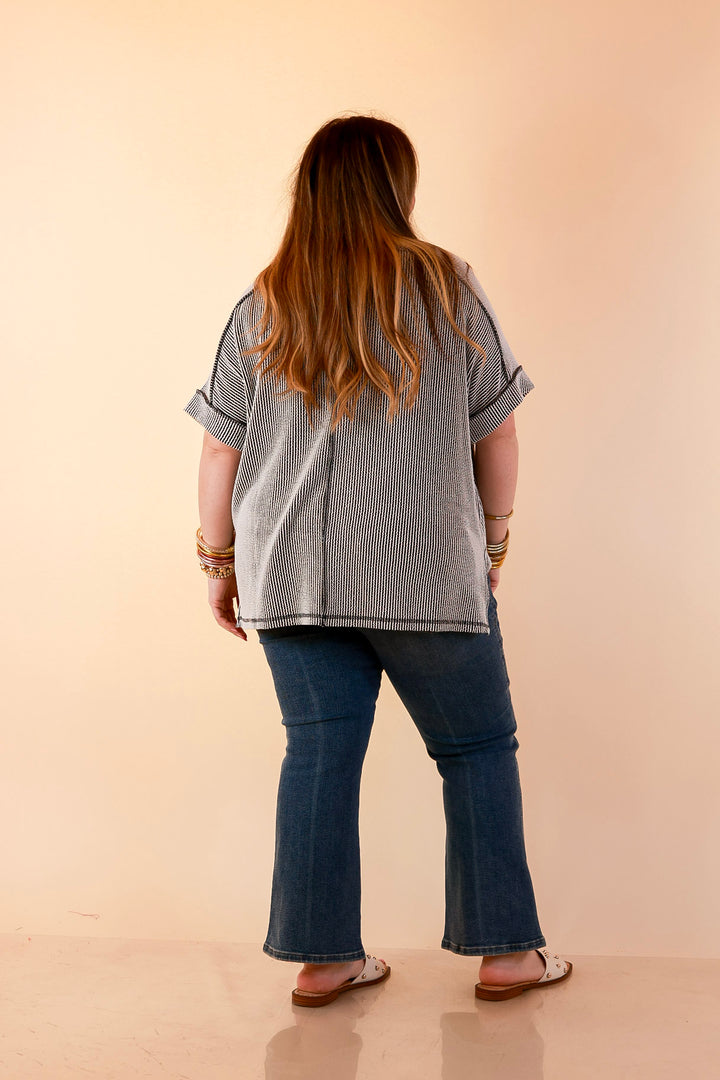 Daily Perfection Scoop Neck Short Sleeve Ribbed Top in Black and White Mix