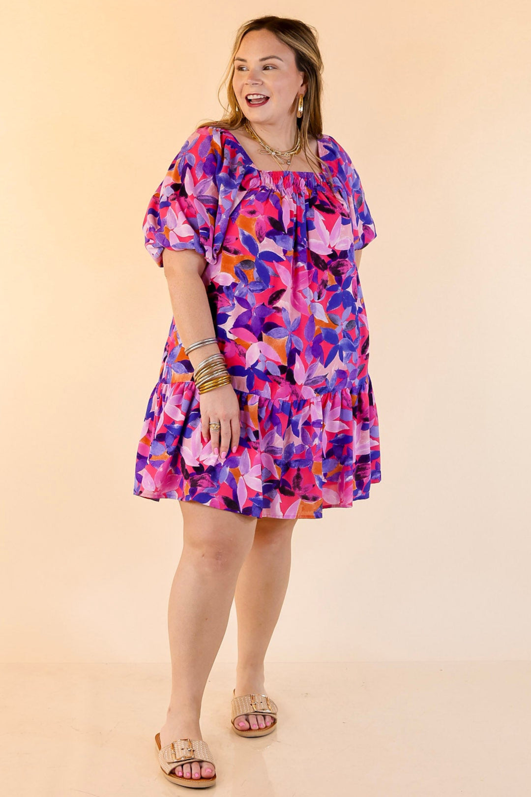 Blossoming Beauty Floral Print Dress in Magenta Pink