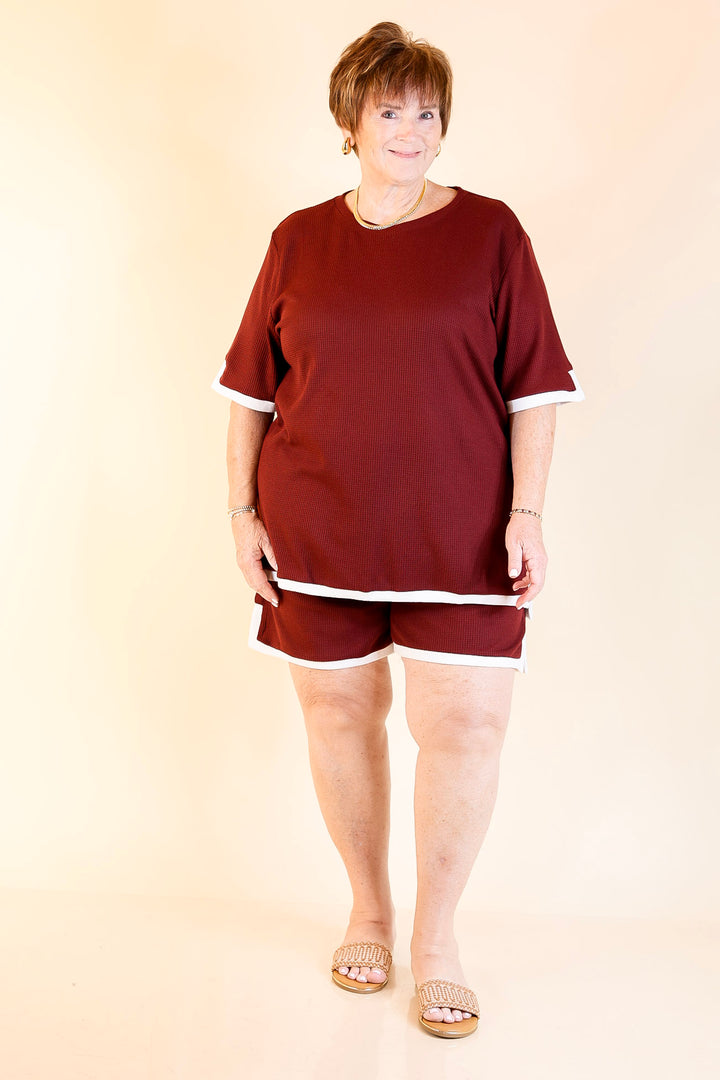 Calm and Collected Matching Set with White Trim in Maroon