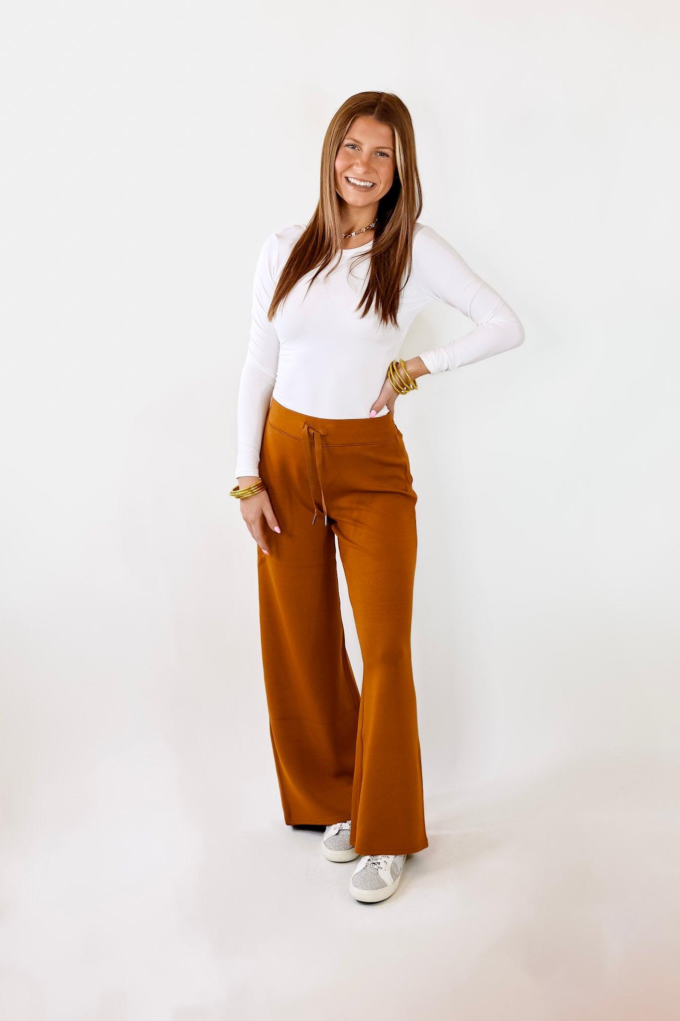 SPANX | AirEssentials Wide Leg Sweatpants in Butterscotch Brown - Giddy Up Glamour Boutique