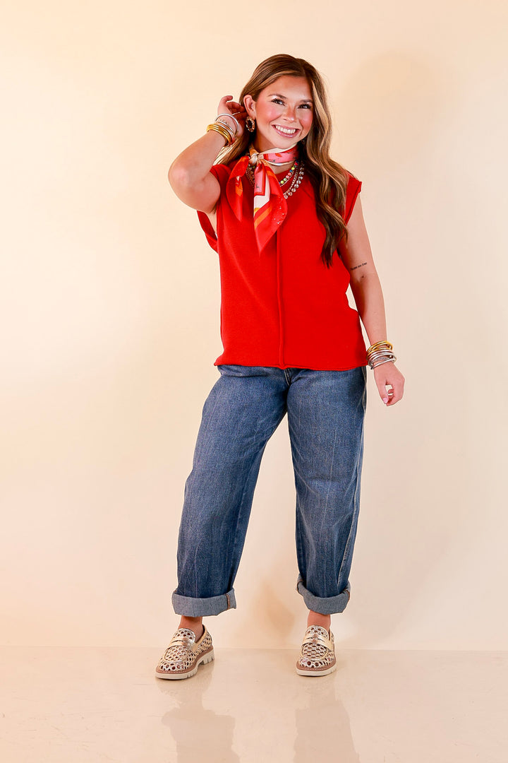 Always a Favorite Crew Neck Front Seam Sweater Knit Top in Red