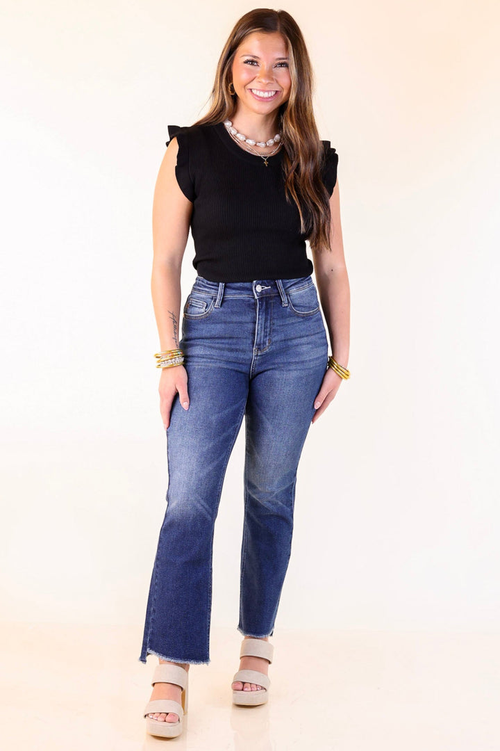 Flirty Frill Scoop Neck Top with Ruffle Sleeves in Black