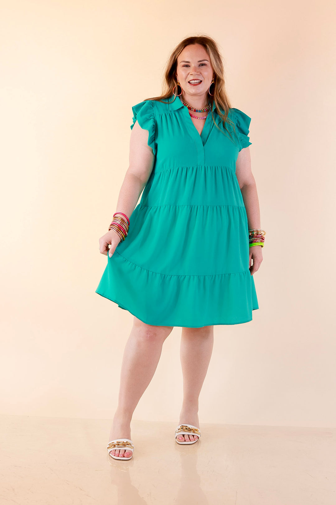 All Of A Sudden Ruffle Cap Sleeve Short Dress in Mint Green