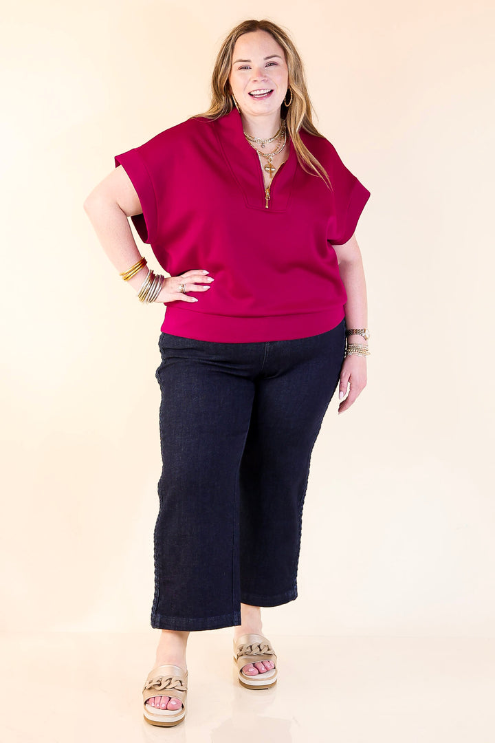 Top Priority Half Zip Collared Scuba Top in Maroon