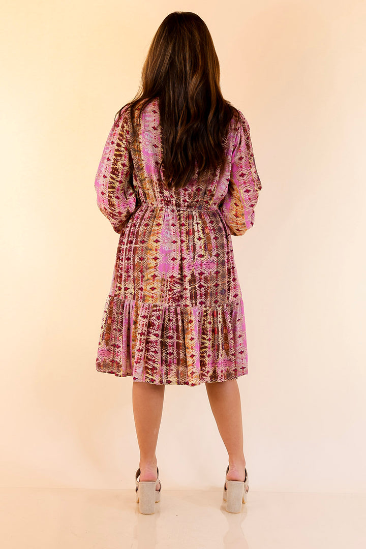 Sweetest Anticipation Long Sleeve Dress with Tiered Hem in Brown Multi