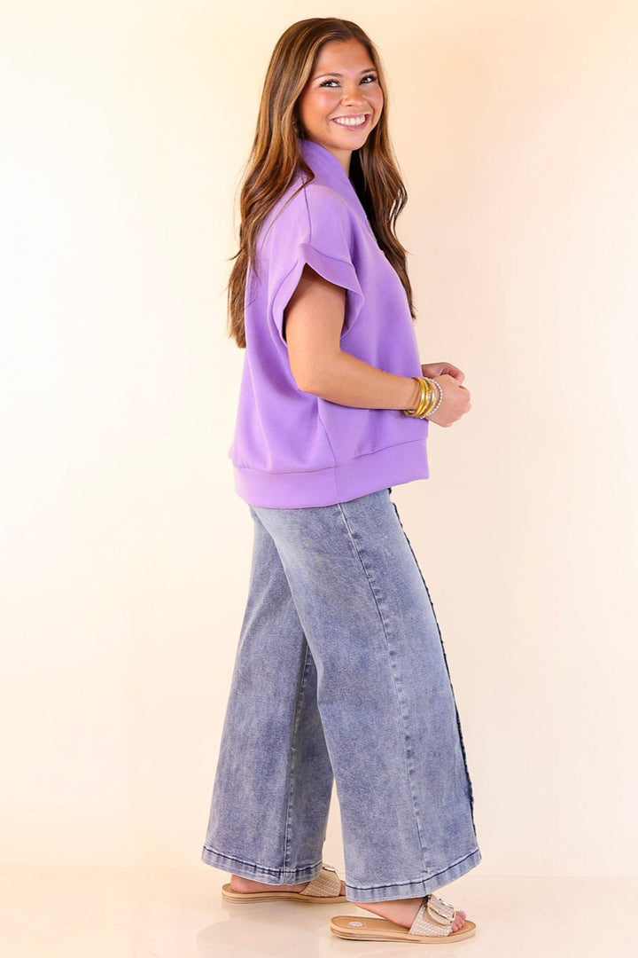 Top Priority Half Zip Collared Scuba Top in Lavender Purple