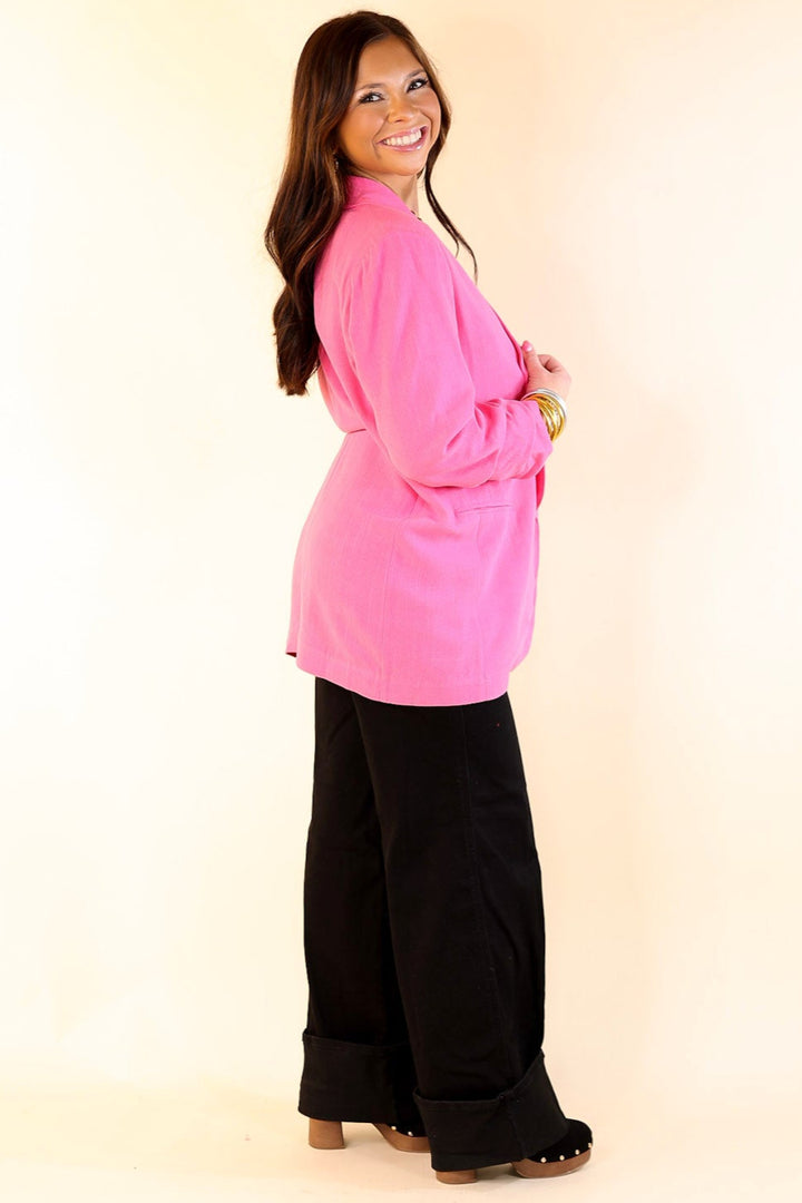 Promise Me Open Front Linen Blazer in Hot Pink
