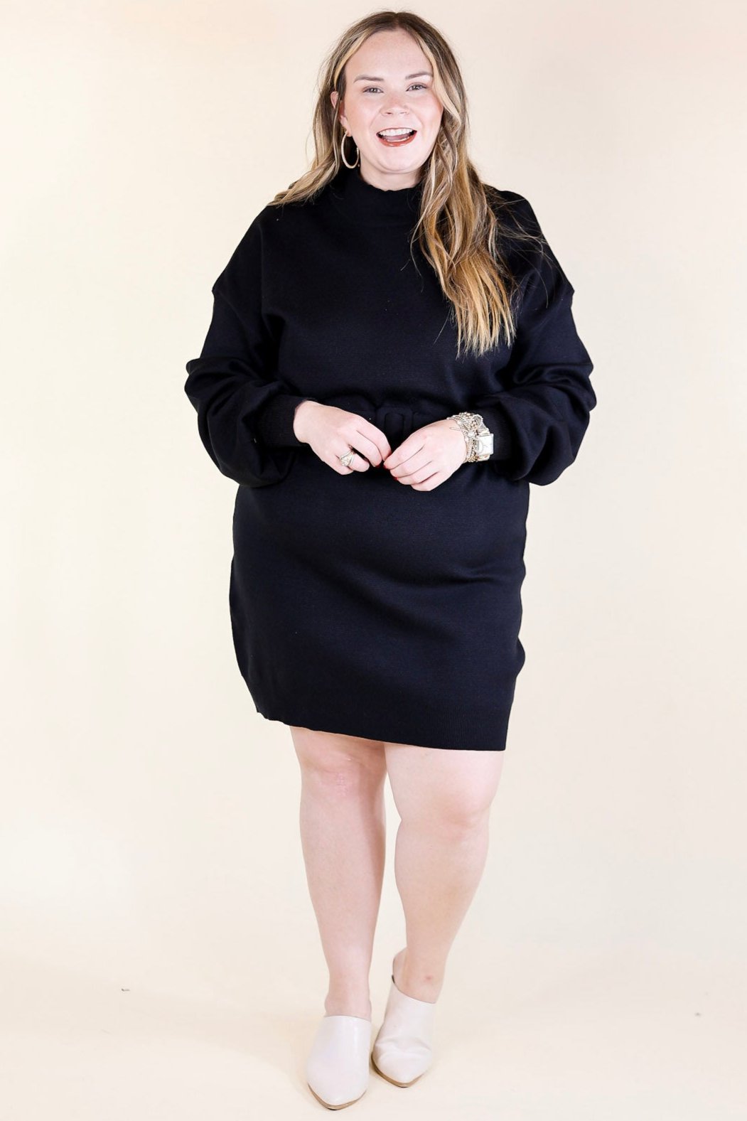 Luxurious Life Sweater Dress with Belt in Black