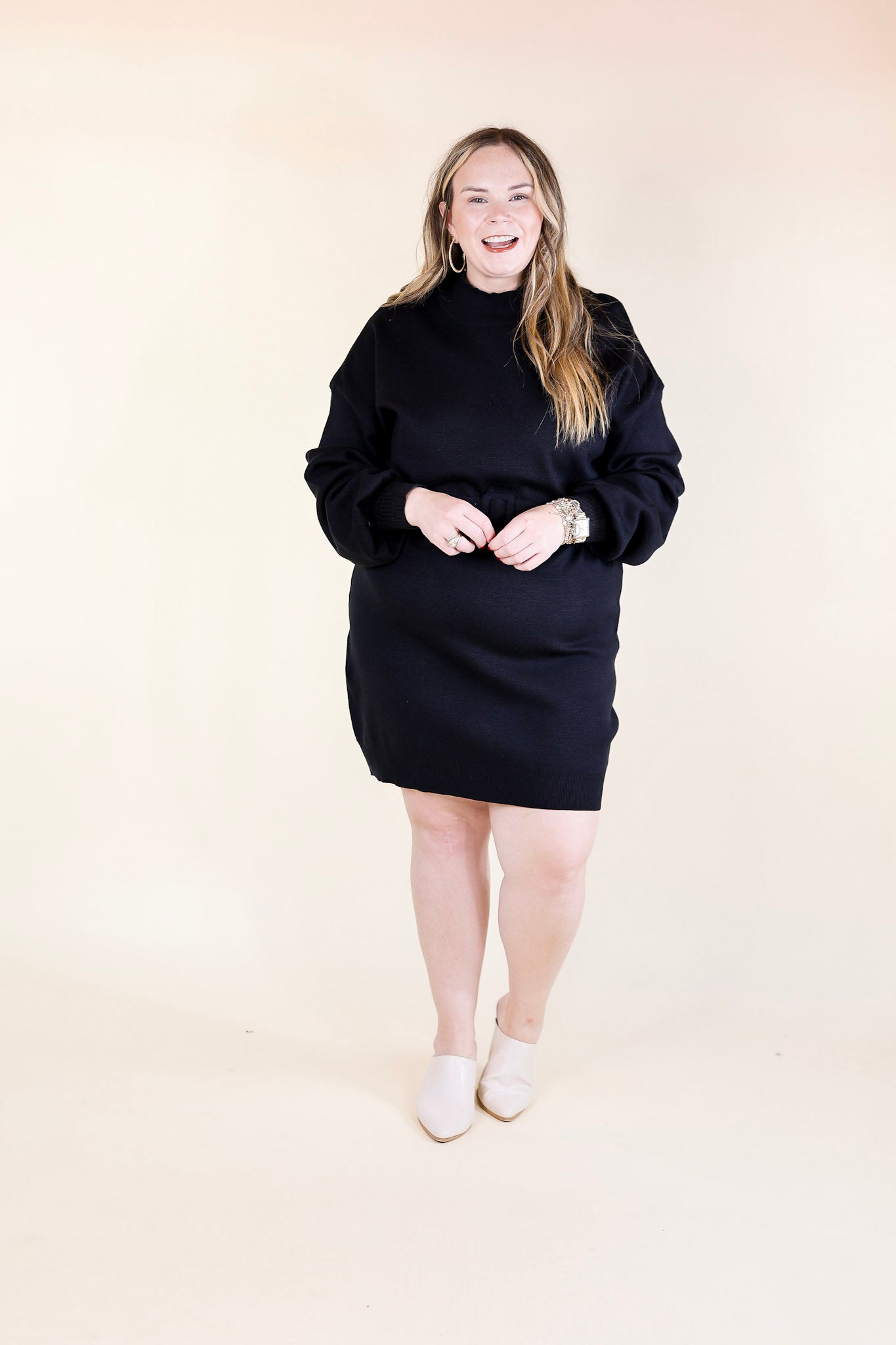 Luxurious Life Sweater Dress with Belt in Black