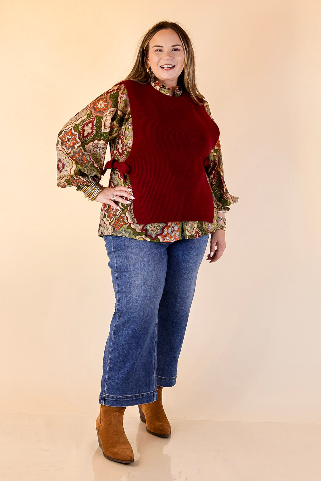 Tied and True Knit Sweater with Side Ties in Maroon