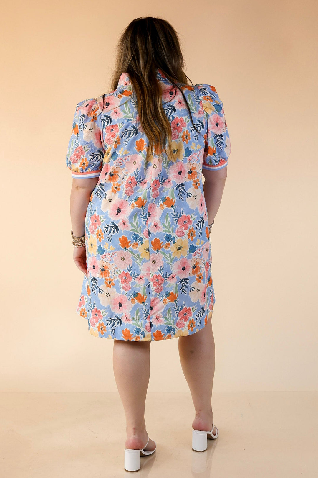 Lovely as Ever V Neck Floral Print Dress in Blue and Pink Mix