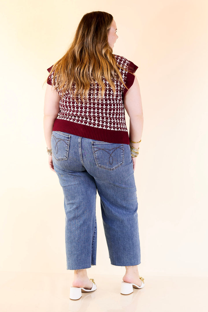 Statement Maker Button Front Large Tweed Sweater Vest in Maroon