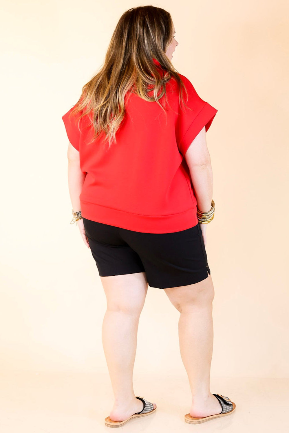Top Priority Half Zip Collared Scuba Top in Red